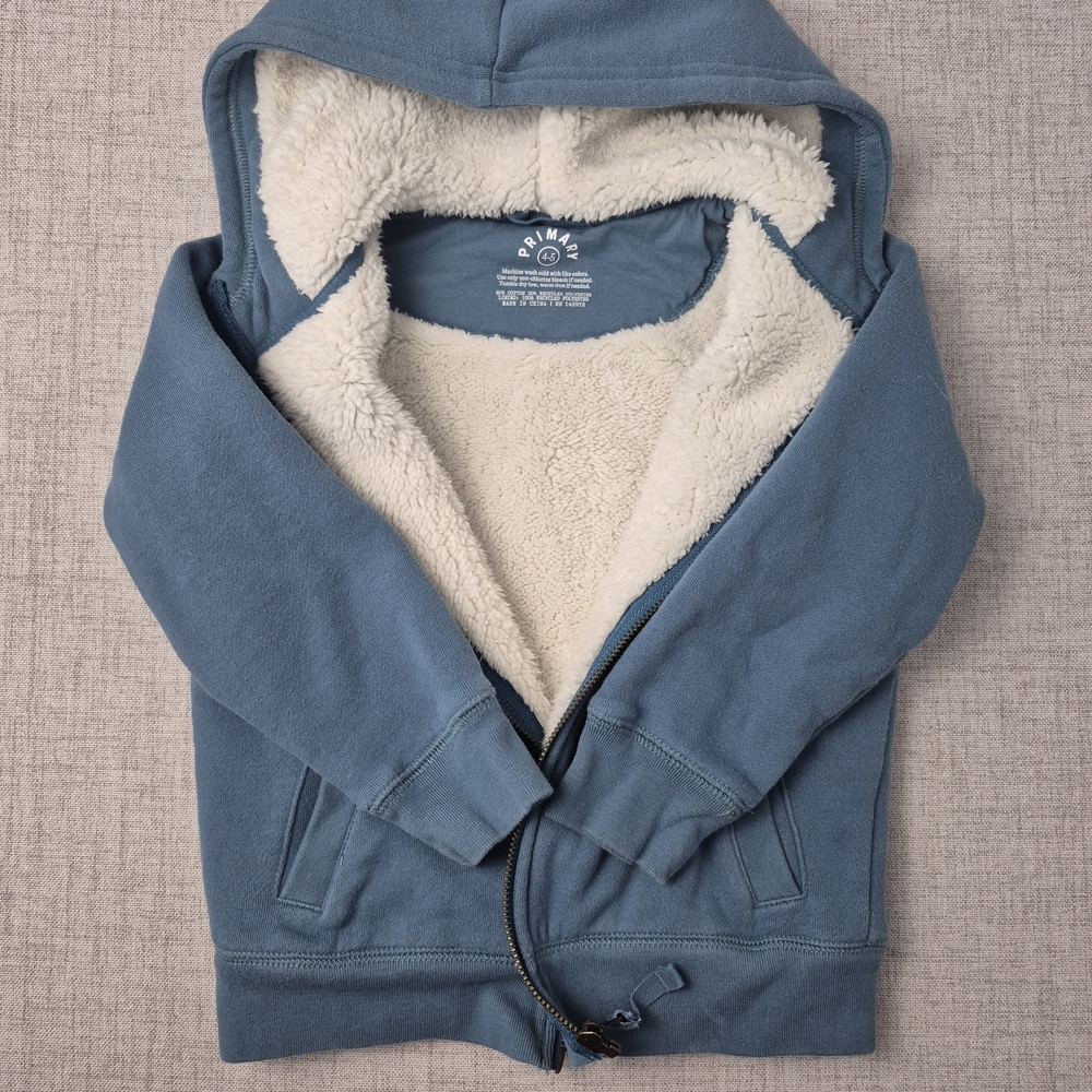 Primary Kids Sherpa-Lined Full Zip Hoodie | Slate Blue | Size 4-5 - Picture 8 of 12
